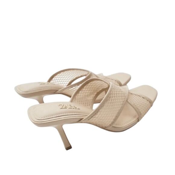 Zara Mesh Stiletto Mules Nude Cream Size 10 / 41 - Picture 2 of 14